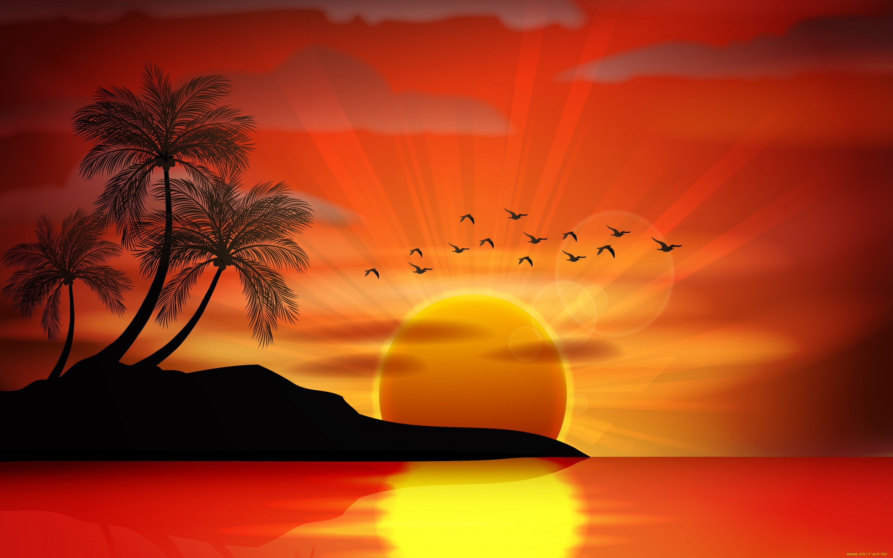  ,  , nature, , , , , , , palms, island, tropical, paradise, sunset, sea, 